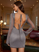 Flounce Sleeve Tie Back Sequin Mini Dress